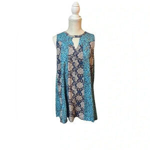 Umgee Teal Floral Sleeveless Swing Mini Dress Womens size Medium New